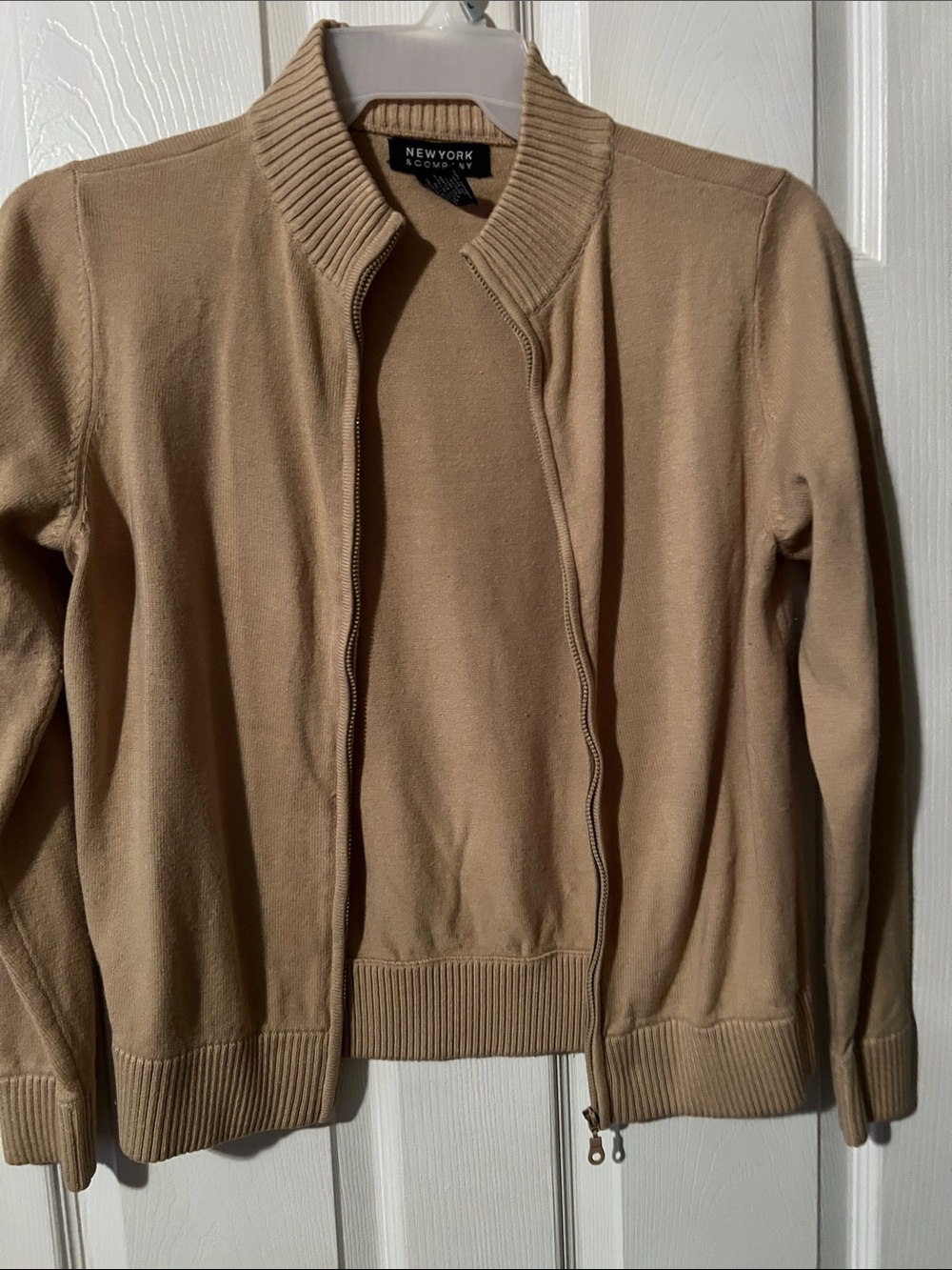New York & Company Beige Zip-Up Women's Sweater